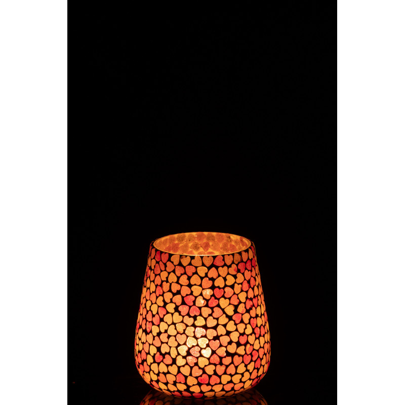 Photophore romantique chic Rond D 12 cm Verre Rose Blanc Motif coeurs Lovello 