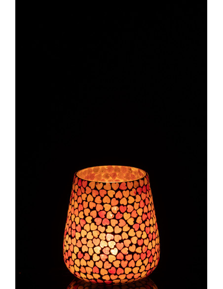 Photophore romantique chic Rond D 12 cm Verre Rose Blanc Motif coeurs Lovello 