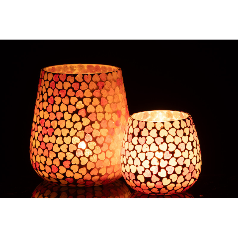 Photophore romantique chic Rond D 12 cm Verre Rose Blanc Motif coeurs Lovello 