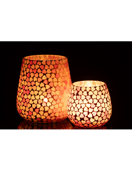 Photophore romantique chic Rond D 12 cm Verre Rose Blanc Motif coeurs Lovello 