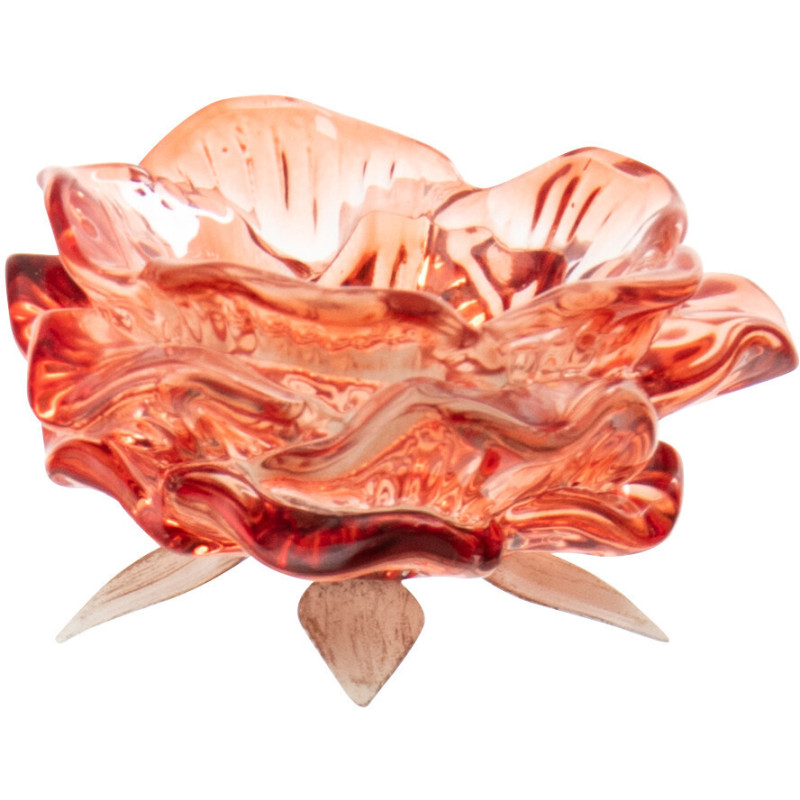 Photophore original Fleur 9 cm Verre Orange Métal Blanc cassé Sunflya 