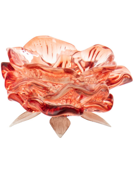 Photophore original Fleur 9 cm Verre Orange Métal Blanc cassé Sunflya 