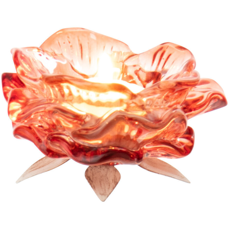 Photophore original Fleur 9 cm Verre Orange Métal Blanc cassé Sunflya 