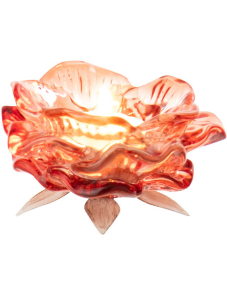 Photophore original Fleur 9 cm Verre Orange Métal Blanc cassé Sunflya 