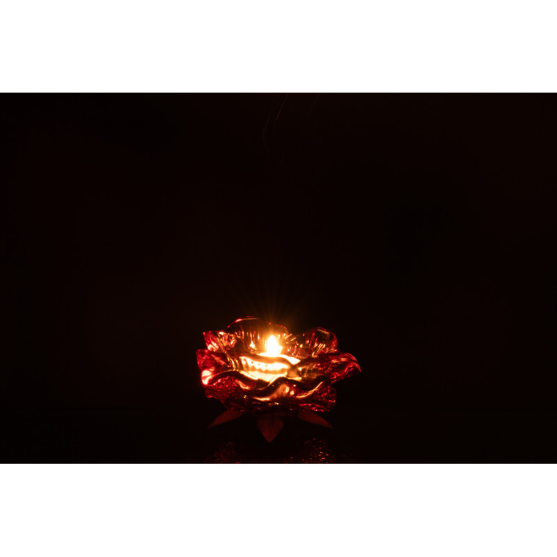 Photophore original Fleur 9 cm Verre Orange Métal Blanc cassé Sunflya 