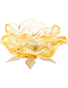 Photophore original Fleur 9 cm Verre Jaune Métal Blanc cassé Sunflya 