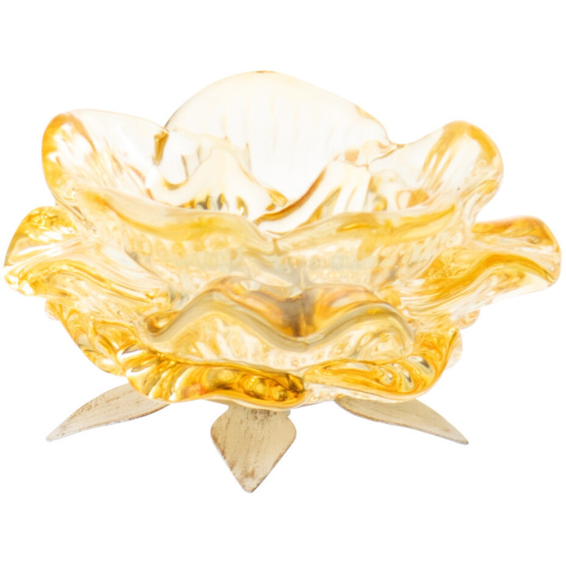 Photophore original Fleur 9 cm Verre Jaune Métal Blanc cassé Sunflya 