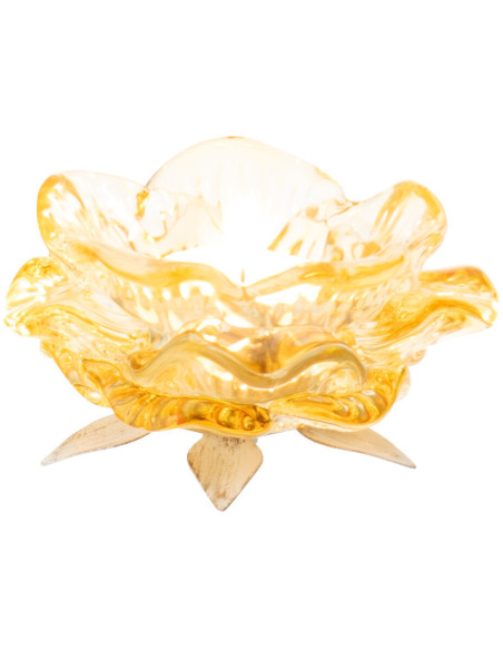 Photophore original Fleur 9 cm Verre Jaune Métal Blanc cassé Sunflya 