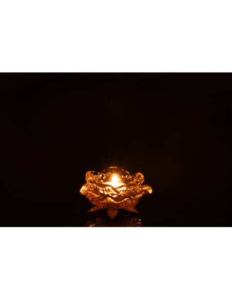 Photophore original Fleur 9 cm Verre Jaune Métal Blanc cassé Sunflya 