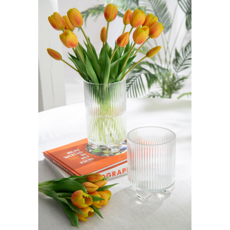 Photophore haut moderne sur pied H 21 cm Verre Transparent Clara 