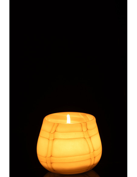 Photophore haut design pop H 25 cm Verre Orange Bleu Jaune Motif taches Solivrado 