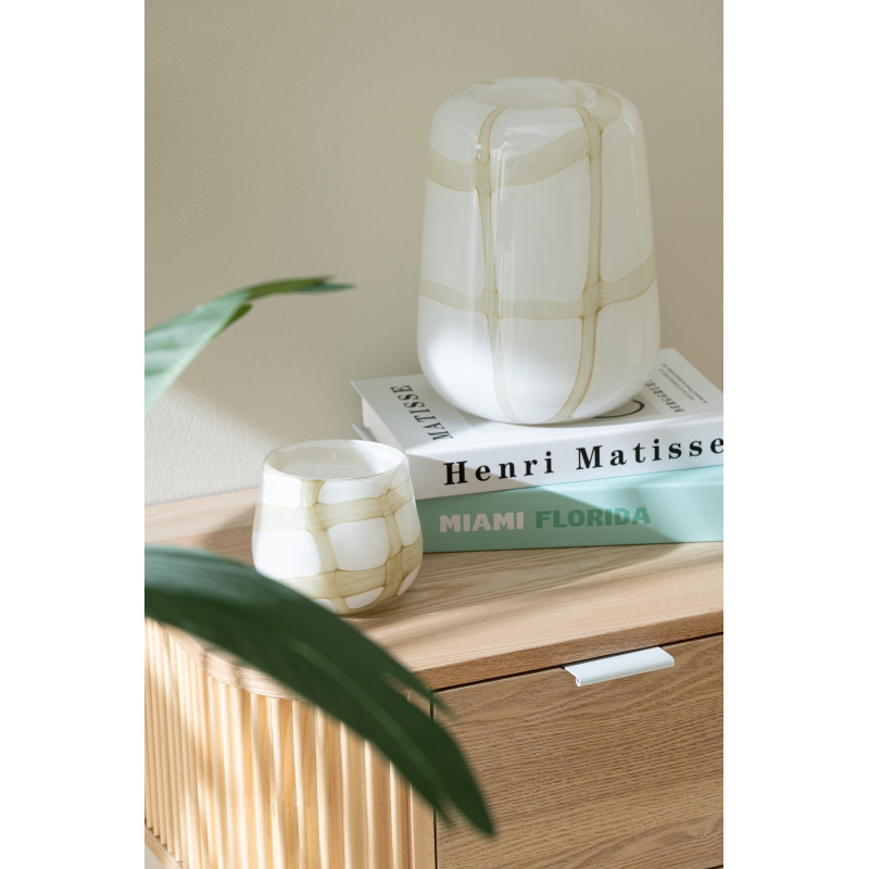 Photophore haut design pop H 25 cm Verre Orange Bleu Jaune Motif taches Solivrado 