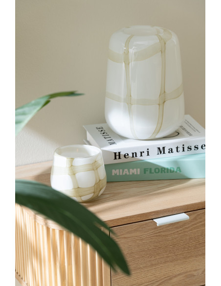 Photophore haut design pop H 25 cm Verre Orange Bleu Jaune Motif taches Solivrado 