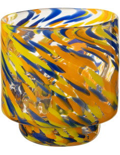Photophore design pop D 15 cm Verre Orange Bleu Jaune Motif taches Solivrado 