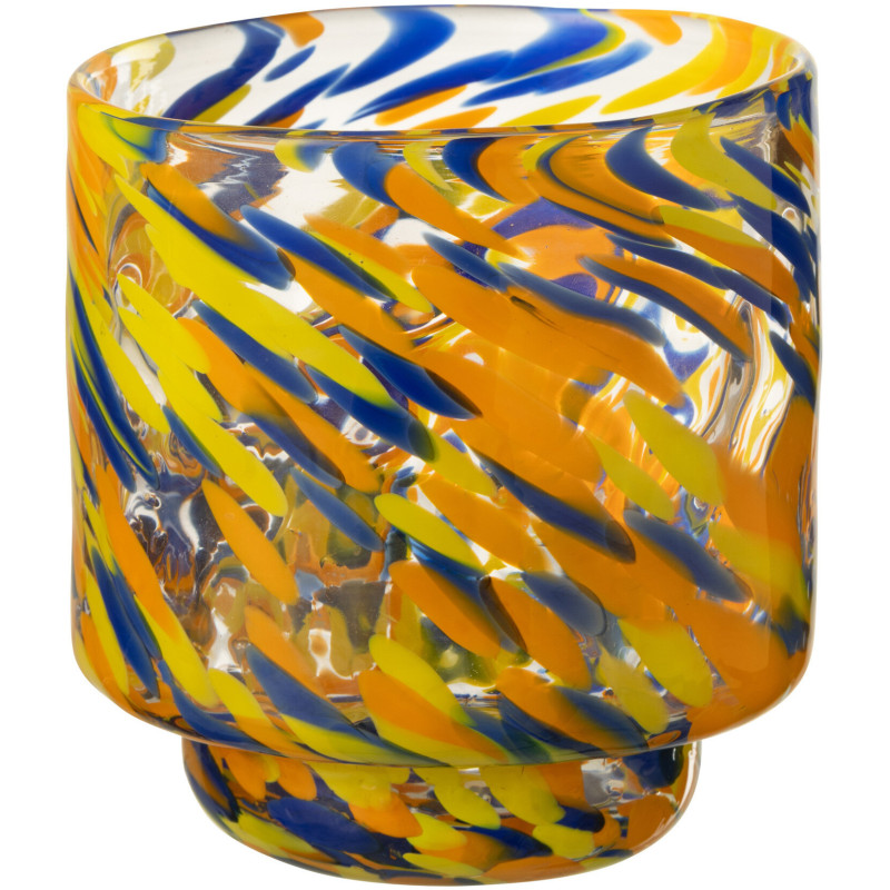 Photophore design pop D 15 cm Verre Orange Bleu Jaune Motif taches Solivrado 