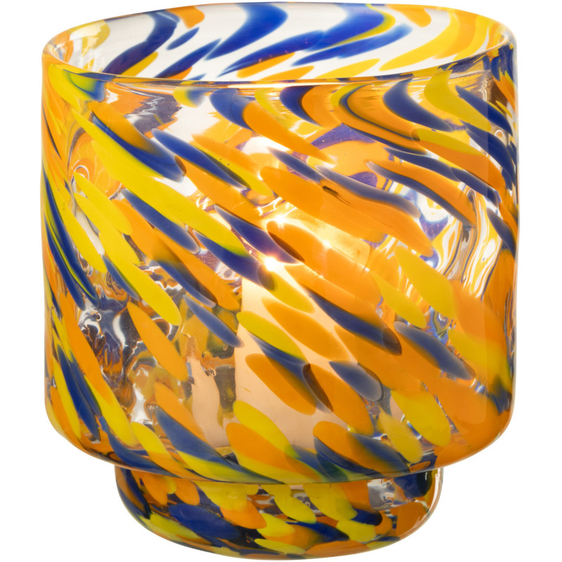 Photophore design pop D 15 cm Verre Orange Bleu Jaune Motif taches Solivrado 