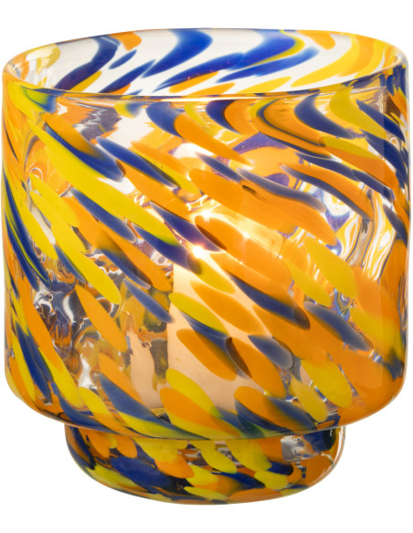Photophore design pop D 15 cm Verre Orange Bleu Jaune Motif taches Solivrado 