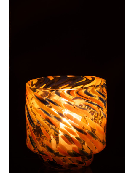 Photophore design pop D 15 cm Verre Orange Bleu Jaune Motif taches Solivrado 