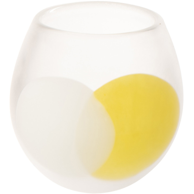 Photophore design moderne Boule D 14 cm Verre Transparent Jaune Blanc Motif ronds Heliono 