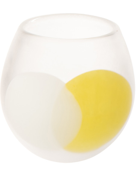 Photophore design moderne Boule D 14 cm Verre Transparent Jaune Blanc Motif ronds Heliono 