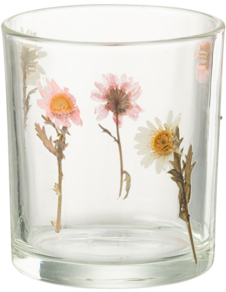 Photophore Campagne chic D 9 cm Verre Transparent Motif fleurs Peggy 