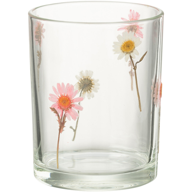Photophore Campagne chic D 10 cm Verre Transparent Motif fleurs Peggy 