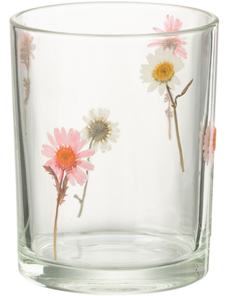 Photophore Campagne chic D 10 cm Verre Transparent Motif fleurs Peggy 