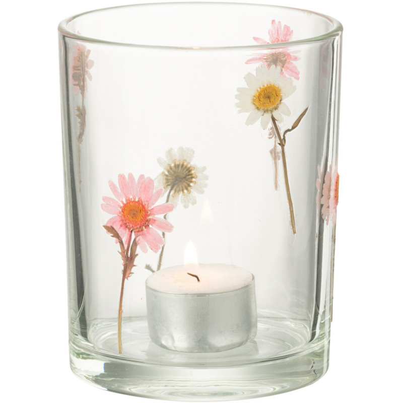 Photophore Campagne chic D 10 cm Verre Transparent Motif fleurs Peggy 