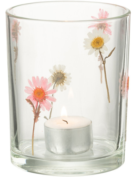 Photophore Campagne chic D 10 cm Verre Transparent Motif fleurs Peggy 