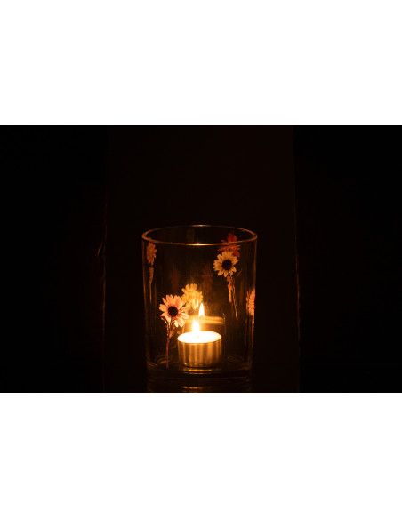 Photophore Campagne chic D 10 cm Verre Transparent Motif fleurs Peggy 