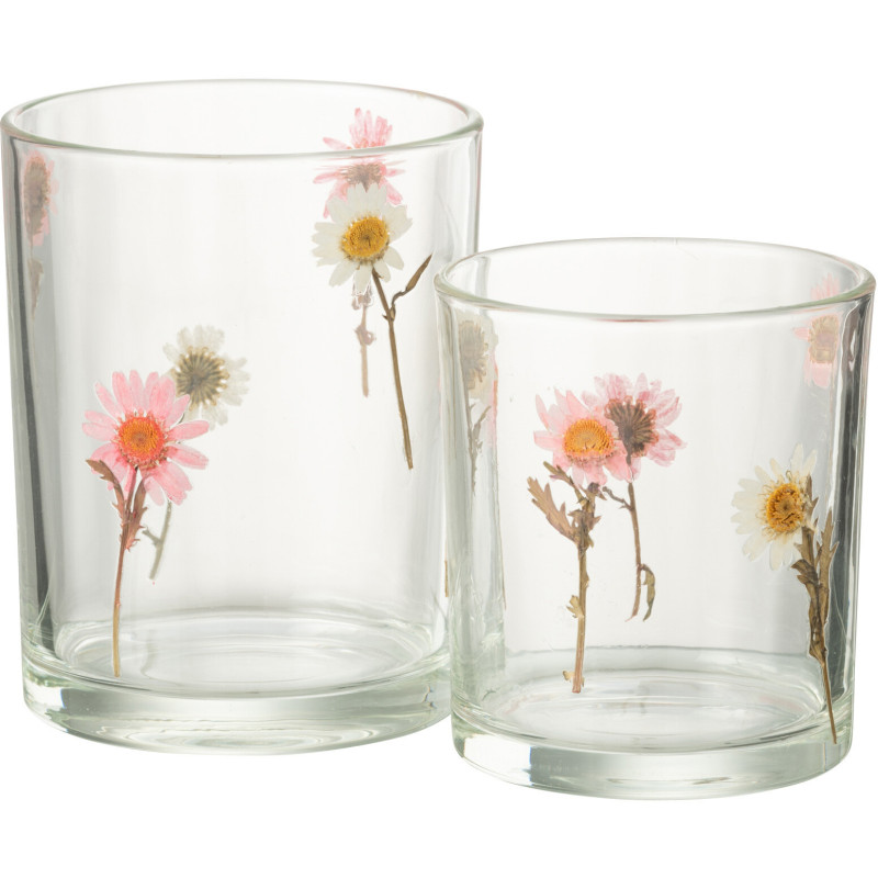 Photophore Campagne chic D 10 cm Verre Transparent Motif fleurs Peggy 