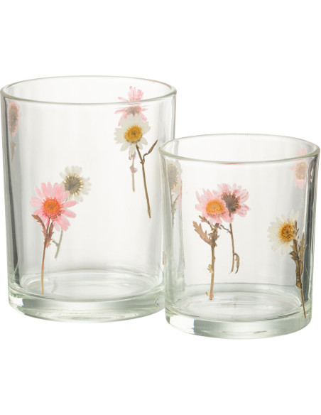 Photophore Campagne chic D 10 cm Verre Transparent Motif fleurs Peggy 