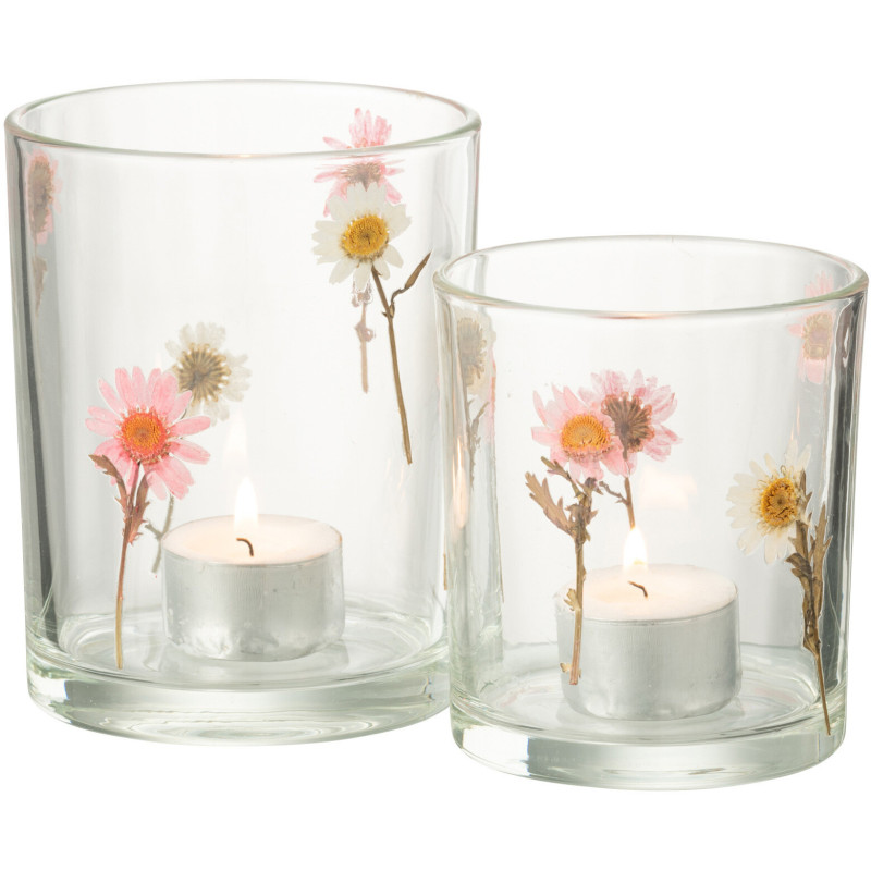 Photophore Campagne chic D 10 cm Verre Transparent Motif fleurs Peggy 