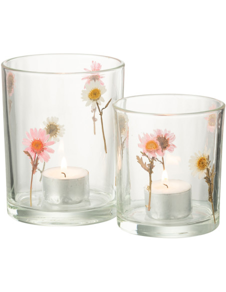 Photophore Campagne chic D 10 cm Verre Transparent Motif fleurs Peggy 