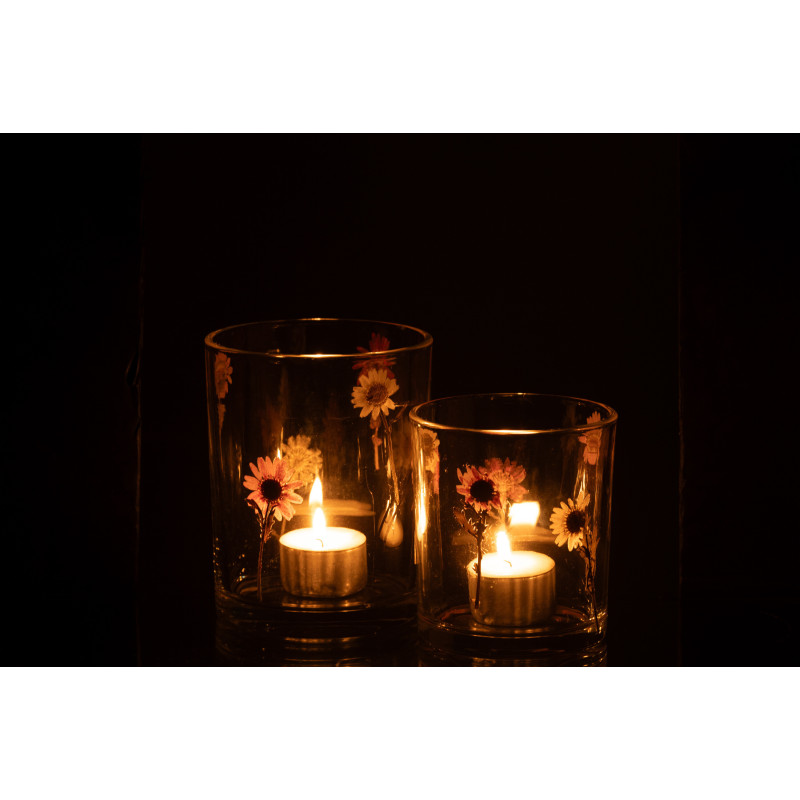 Photophore Campagne chic D 10 cm Verre Transparent Motif fleurs Peggy 