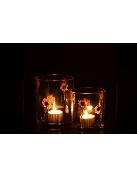 Photophore Campagne chic D 10 cm Verre Transparent Motif fleurs Peggy 