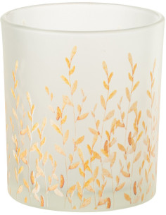 Photophore bohème chic D 9 cm Verre Transparent Motif feuillage Sally 