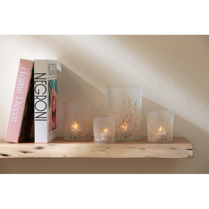 Photophore bohème chic D 9 cm Verre Transparent Motif feuillage Sally 