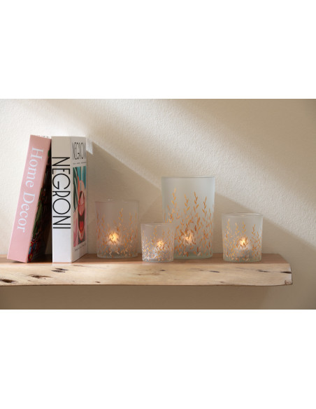 Photophore bohème chic D 9 cm Verre Transparent Motif feuillage Sally 