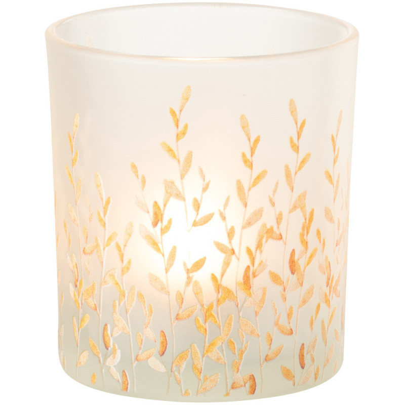 Photophore bohème chic D 9 cm Verre Transparent Motif feuillage Sally 