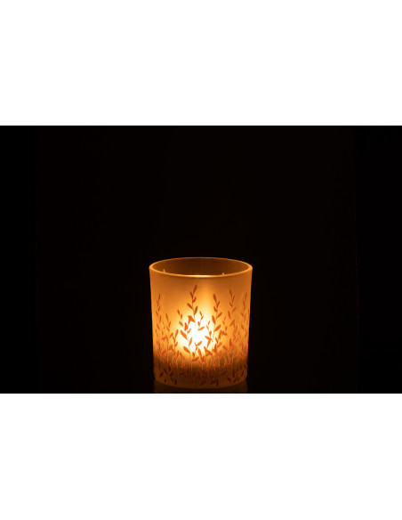 Photophore bohème chic D 9 cm Verre Transparent Motif feuillage Sally 