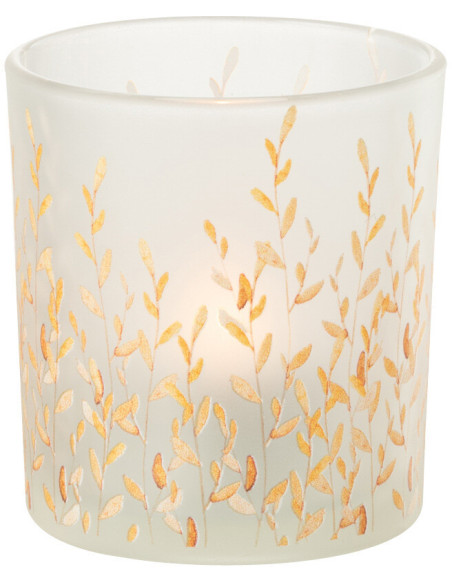 Photophore bohème chic D 7 cm Verre Transparent Motif feuillage Sally 