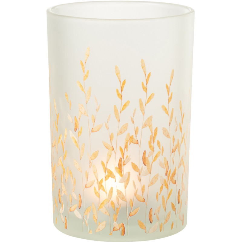 Photophore bohème chic D 12 cm Verre Transparent Motif feuillage Sally 