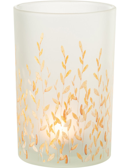 Photophore bohème chic D 12 cm Verre Transparent Motif feuillage Sally 