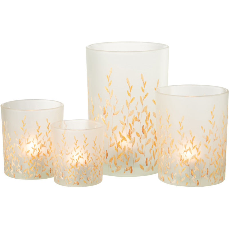 Photophore bohème chic D 12 cm Verre Transparent Motif feuillage Sally 