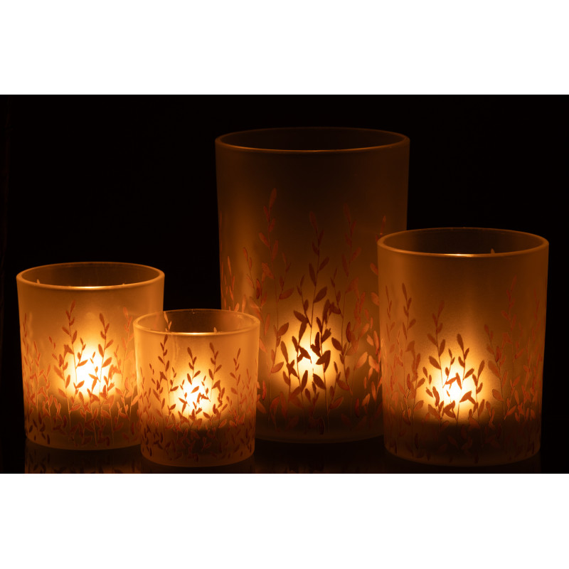 Photophore bohème chic D 12 cm Verre Transparent Motif feuillage Sally 