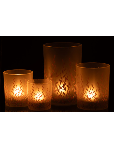 Photophore bohème chic D 12 cm Verre Transparent Motif feuillage Sally 