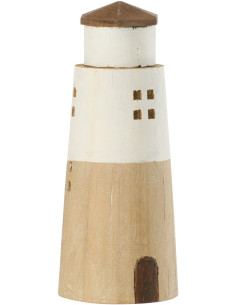 Phare déco bord de mer H 19 cm Bois de paulownia Naturel Blanc Nautina 
