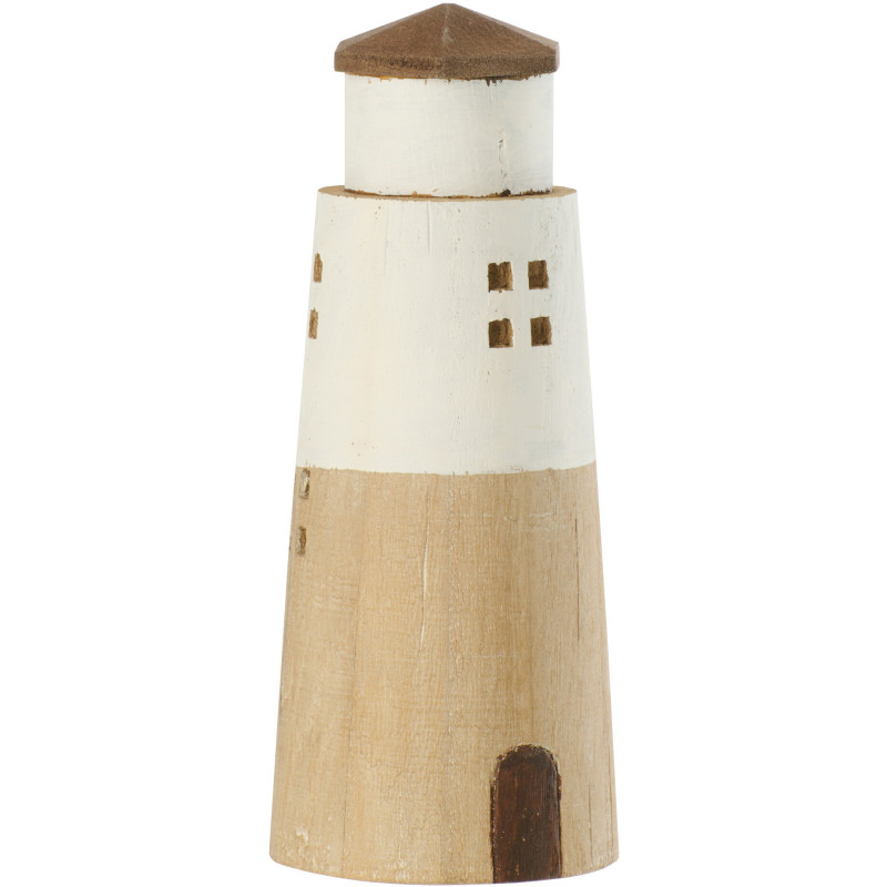 Phare déco bord de mer H 19 cm Bois de paulownia Naturel Blanc Nautina 