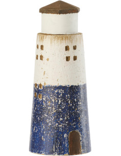 Phare déco bord de mer H 19 cm Bois de paulownia Bleu foncé Blanc Nautina 